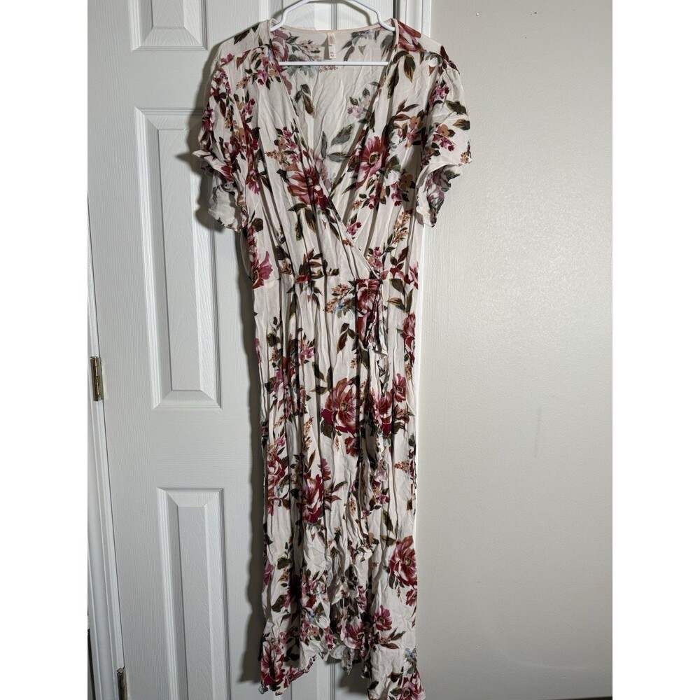Xhilaration XXL Ivory Floral Maxi Dress Boho Cottagecore Short Sleeve - Picture 10 of 12